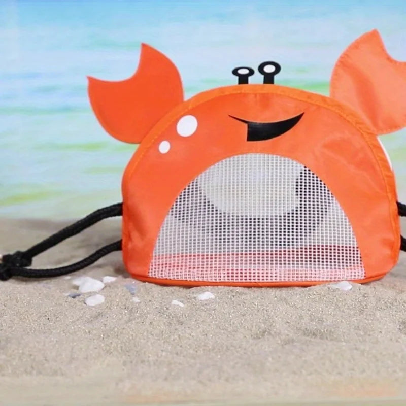 Novelty Design Crab Mesh Storage Bag Cute Cartoon Pattern Zipper Beach Bag Girl Shoulder Bag