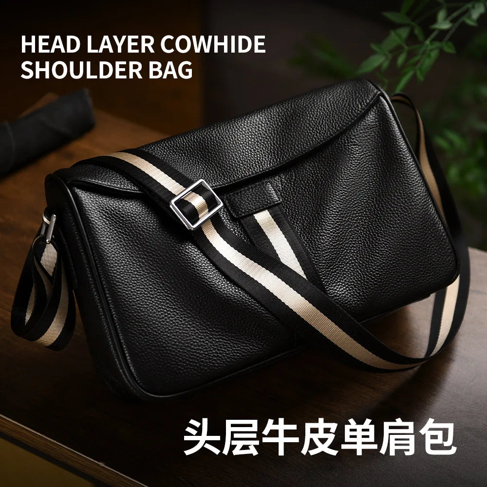 Men S Cross-Body Bag Leather Business Leisure Single Shoulder Back Head Layer
