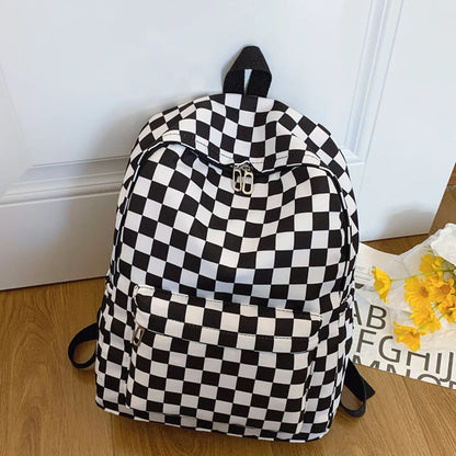 Checkerboard Laptop Backpack Women - Print Crossbody Set Multi Pocket Adjustable Straps Campus