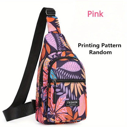 Outdoor Travel Hiking Cycling Chest Bag Women Colorful Floral Leaves Print Sling Backpack