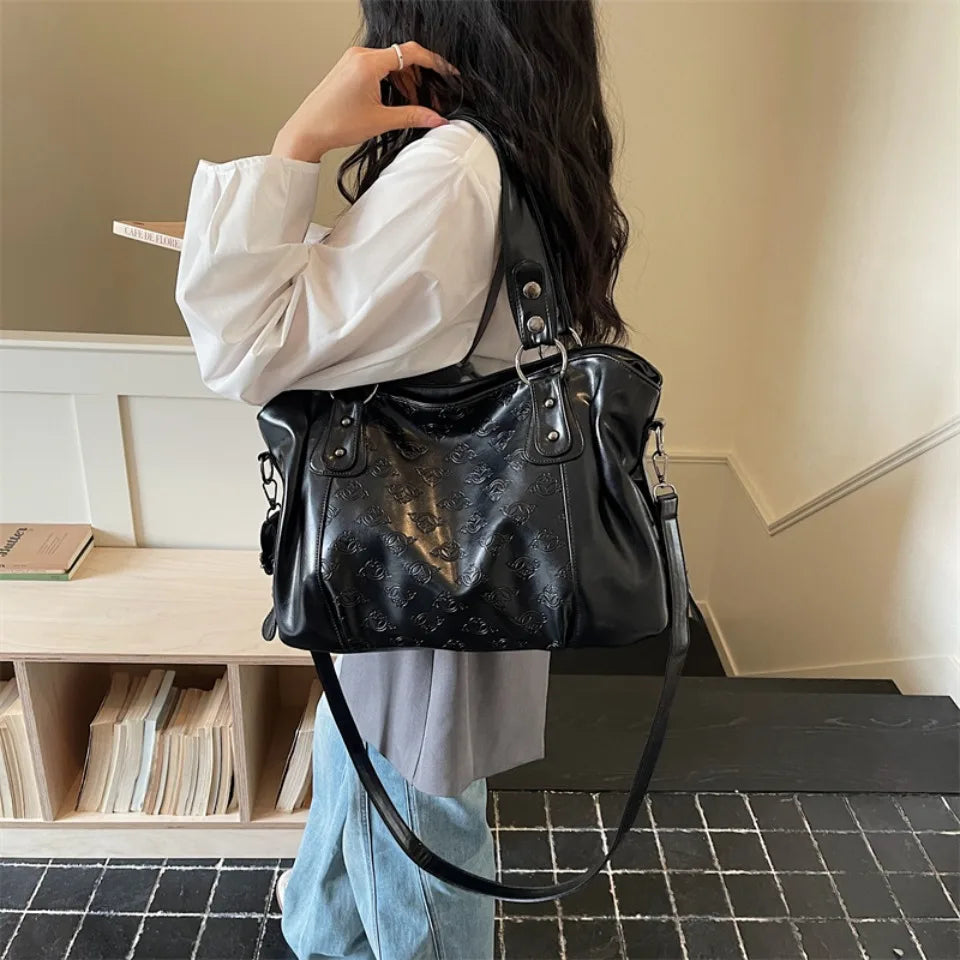 Vintage Print PU Leather Crossbody Bag for Women – Large Capacity Luxury Handbag