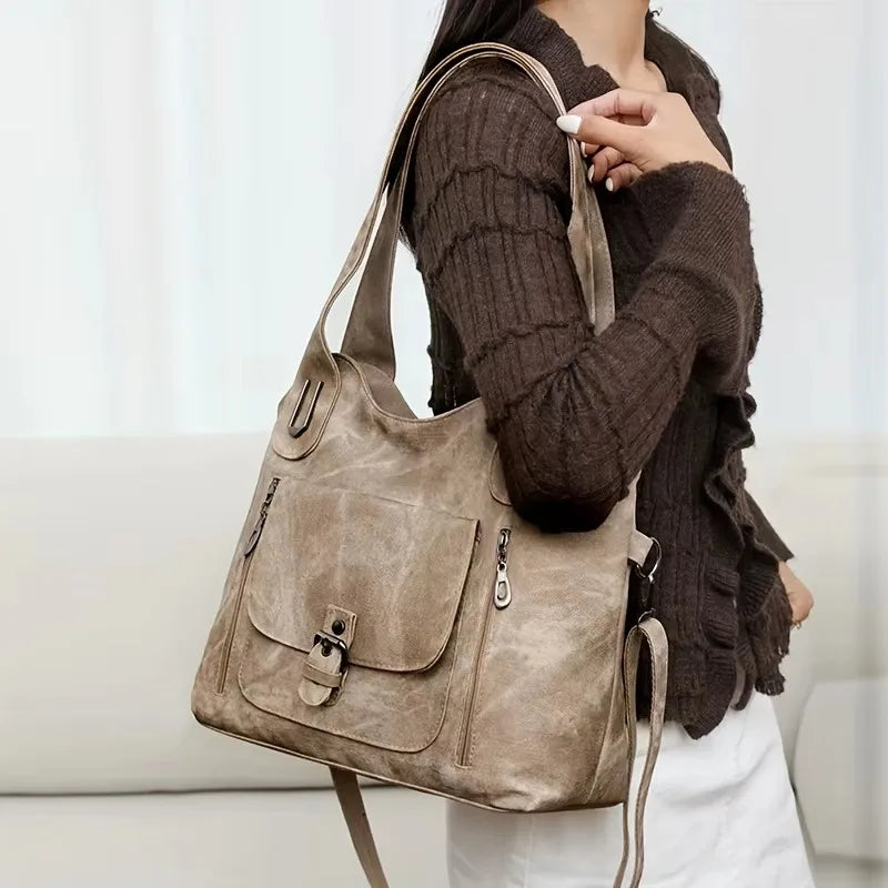 Retro Vegan Leather Women's Shoulder Tote Bag