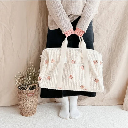 Quilted Embroidery Duffle Bag – Cute Lightweight Mommy Tote