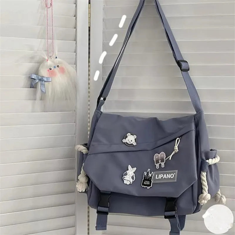 Large Capacity Crossbody Bag – Harajuku Badge Messenger Bag for Students
