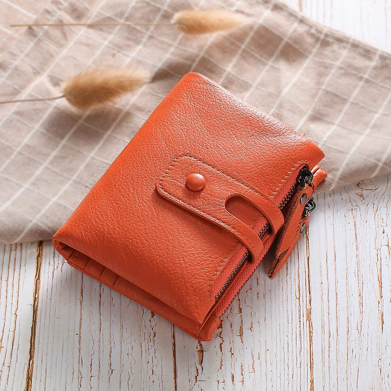 Ladies Short Wallet Soft Leather Top Layer Cowhide Anti-Theft Brush - Soft