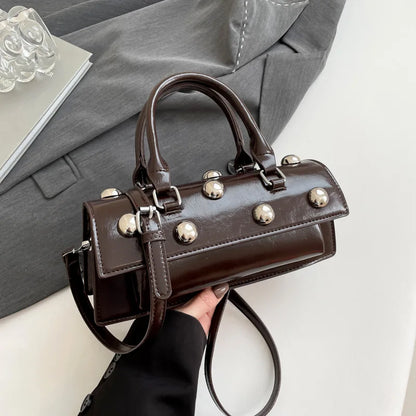 Retro Small Rivets Pu Leather Shoulder Bag Women Trend Y2k Luxury Handbags Purses Females Crossbody