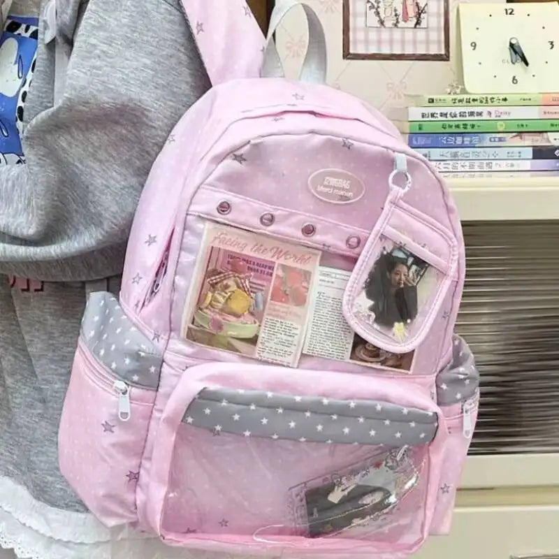 Y2K Star Polka Dot Ita Backpack – Large Capacity DIY Display Schoolbag