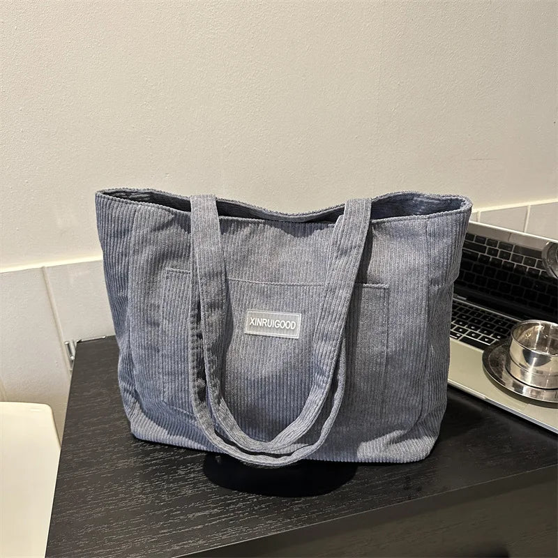 Corduroy Tote Bag for Women – Large Capacity, Machine Washable