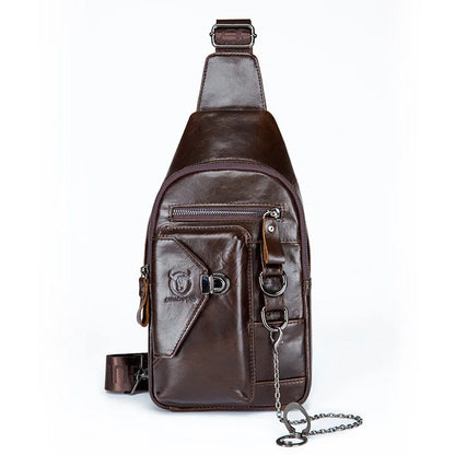 Men S Genuine Leather Chest Bag Soft Top Layer Cowhide Lock Mobile Phone Storage Chain