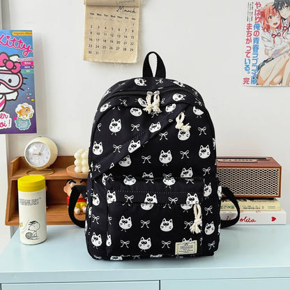 Sweet Bow Cartoon Animal Pattern Girl Backpack Nylon Large Capacity Diagonal Zipper Student Double
