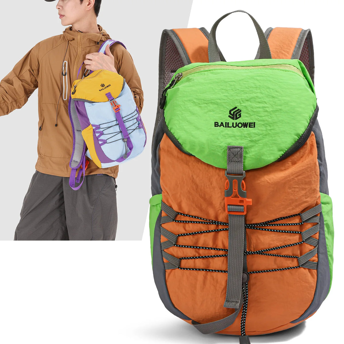 Light Nylon Spliced Color-Blocking Backpack Hiking