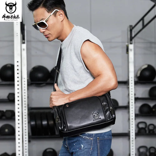 Top-Grain Cowhide Large-Capacity Single-Shoulder Crossbody Horizontal Men S Travel Retro Bag