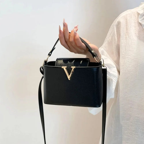 V-Shaped PU Leather Tote Bag for Women - Chic Shoulder Handbag