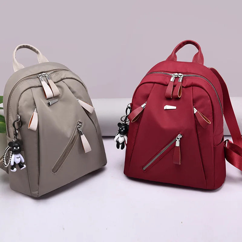 Waterproof Nylon Backpack for Women – Multi-Pocket Travel & School Bag