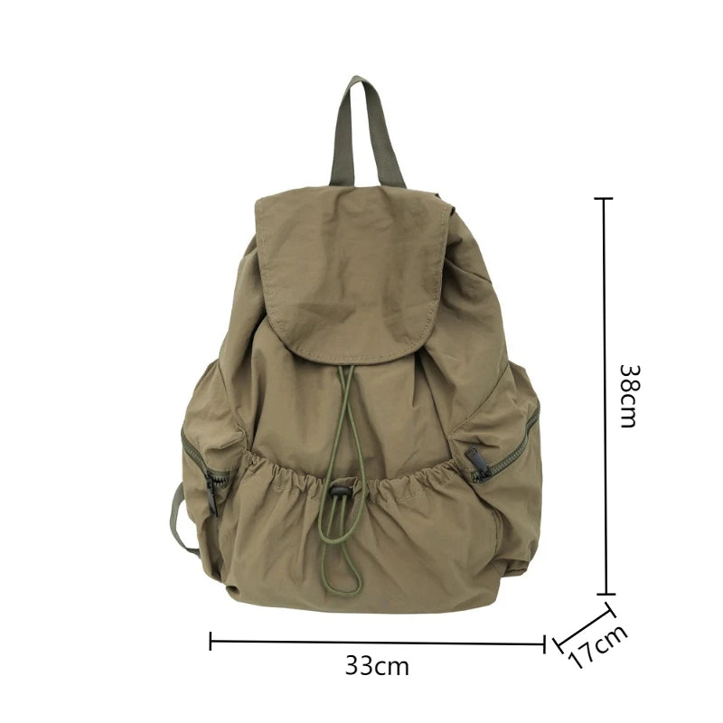 Pleated Drawstring Nylon Backpack Women S Niche Trend Large Capacity Flip School Bag Girls
