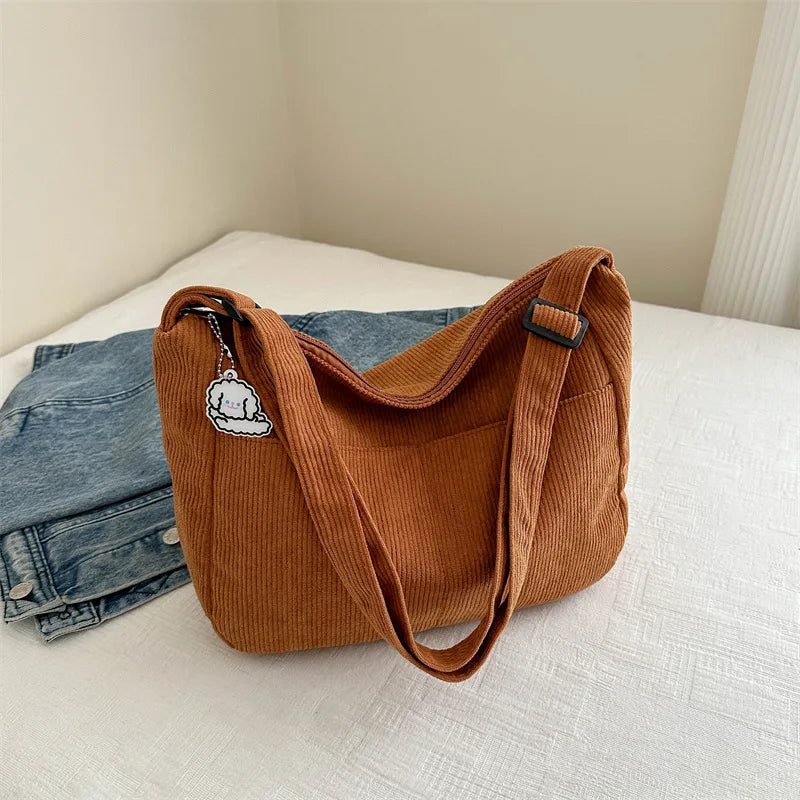 Corduroy Shoulder Bag – Casual Dumpling Tote for Students & Everyday Use