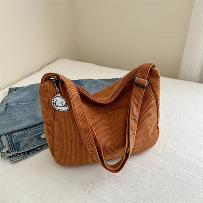 Corduroy Shoulder Bag – Casual Dumpling Tote for Students & Everyday Use