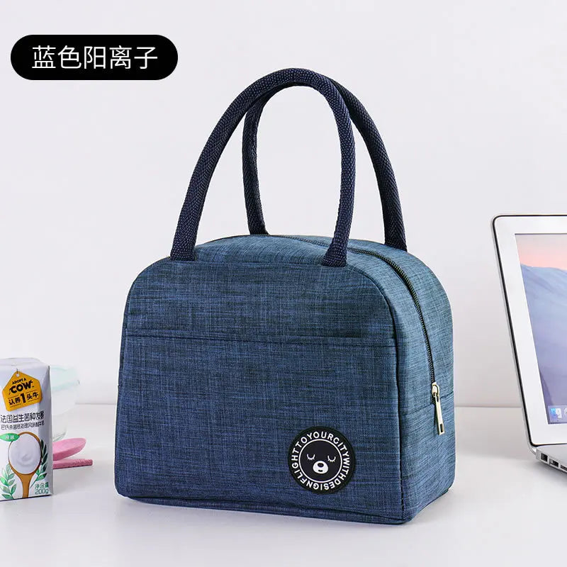 Simple Zipper Insulation Bag Aluminum Foil Thickened Lunch Box Handheld Double Bento Student - Thick
