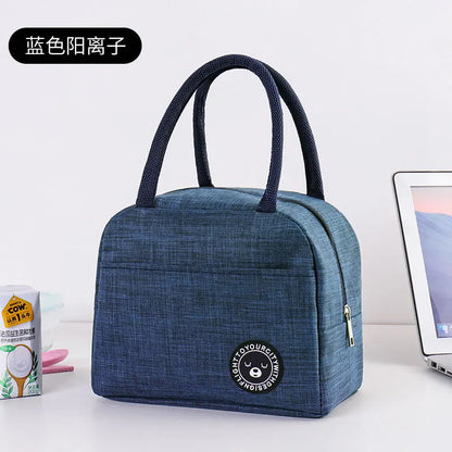 Simple Zipper Insulation Bag Aluminum Foil Thickened Lunch Box Handheld Double Bento Student - Thick