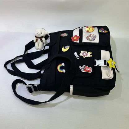 Waterproof Oxford Cloth Handbag Splicing Crossbody Bag Badge Pendant Women Shoulder Student School