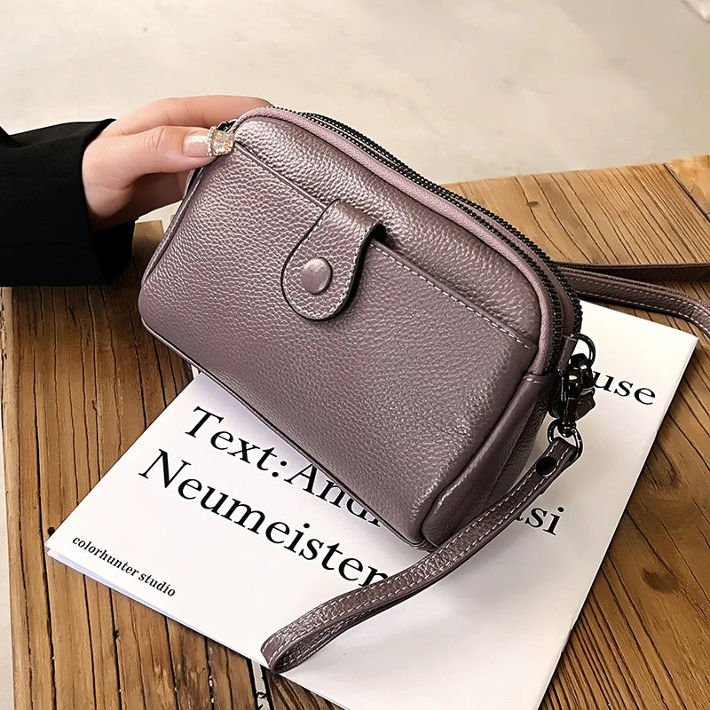 Leather Handhold Female Casual Shoulder Crossbody Bag Mobile Phone Change Storage Wallet