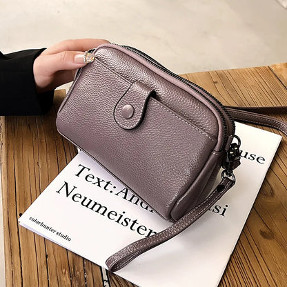 Leather Handhold Female Casual Shoulder Crossbody Bag Mobile Phone Change Storage Wallet