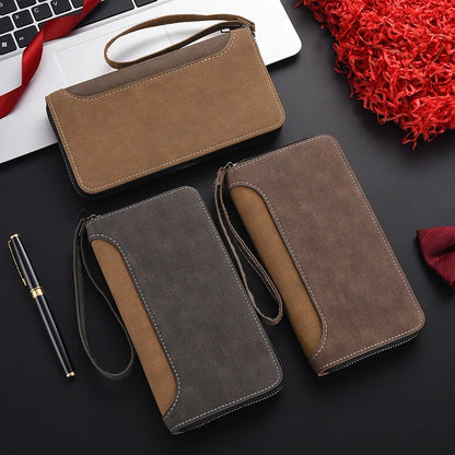Men S Long Wallet Multi-Functional Large-Capacity Color-Blocking Spliced Bracelet