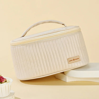 Cake Makeup Bag Pu Leather Large-Capacity Waterproof Storage Hand-Held Cosmetics Organization