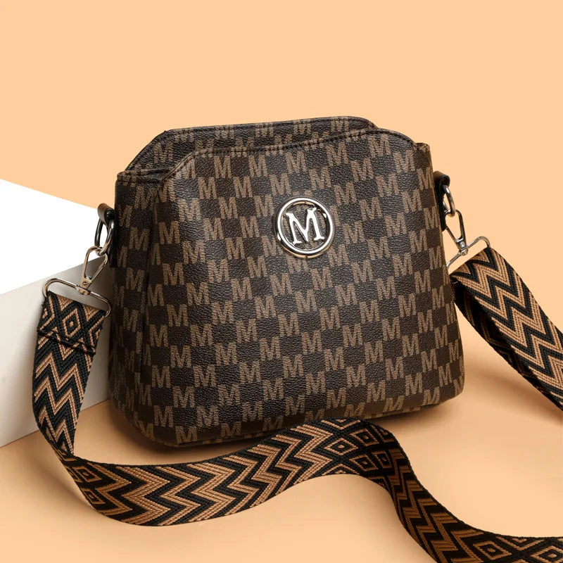 Monogram Crossbody Bag for Women – Retro Faux Leather Shoulder Bag