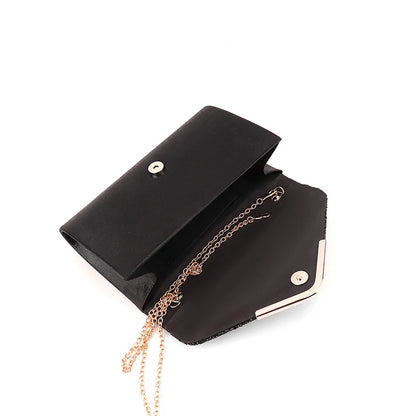 Sparkly Black Evening Clutch Bag Envelope Purse Gold Chain Parties Prom Special Occasions Formal