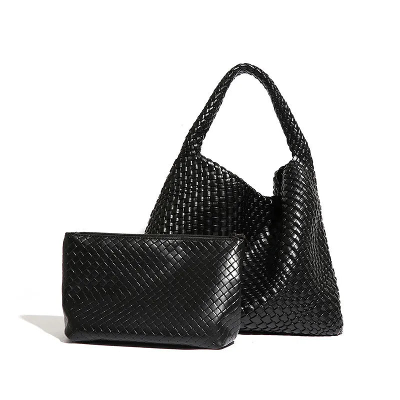 Chic Large Capacity Weave Tote Bag Soft Leather Intrecciato Handbag Shoulder Bags Women S Work