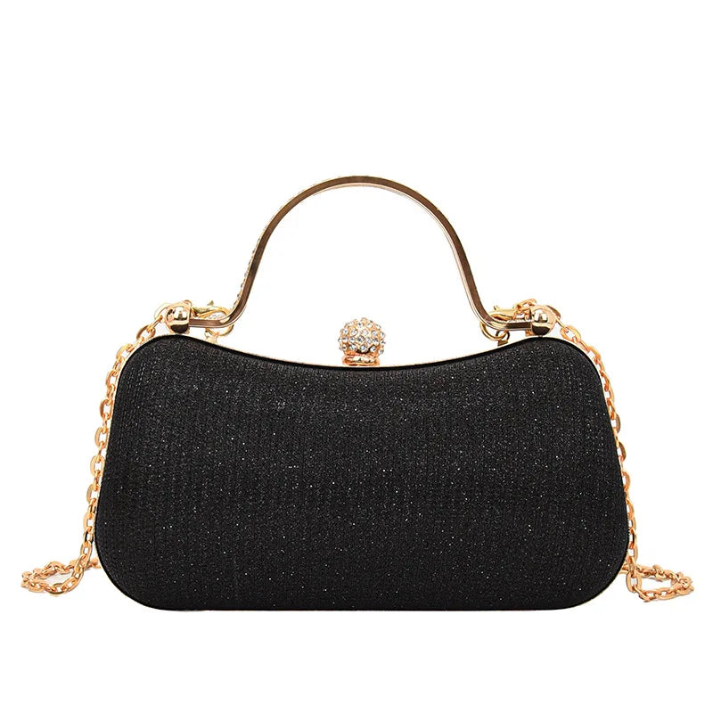 Rhinestone Evening Clutch Crystal Handle Removable Gold Chain Elegant Shoulder Purse Wedding Party