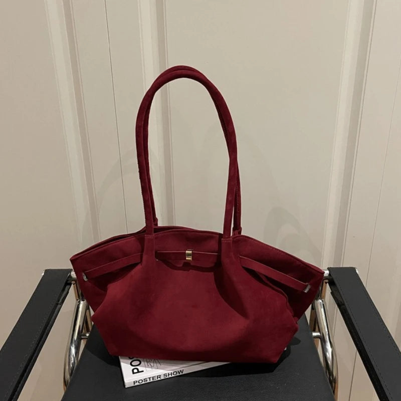 Large Capacity Suede Tote Bag – Minimalist Vintage Shoulder Bag
