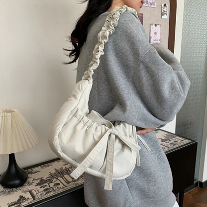 Padded Noodle Tote Bag – Bow Drawstring Ruched Shoulder Purse