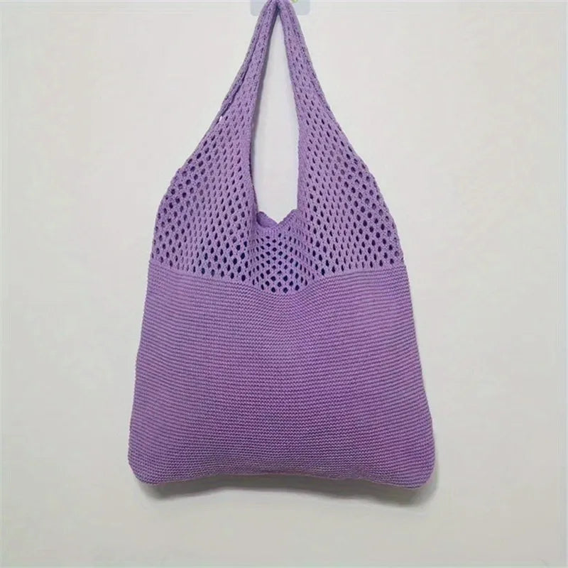Crochet Hollow-Out Shoulder Bag – Large Capacity Knitted Tote for Women
