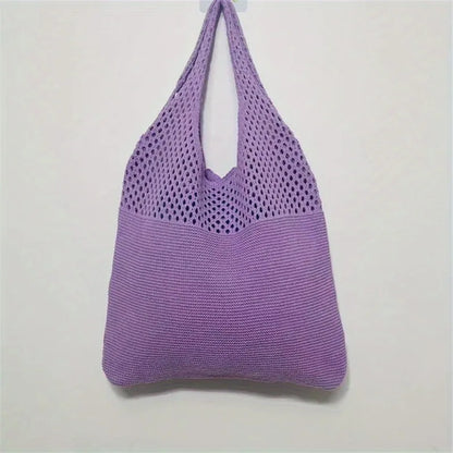 Crochet Hollow-Out Shoulder Bag – Large Capacity Knitted Tote for Women