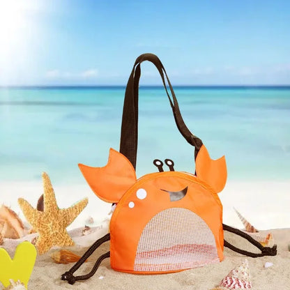 Novelty Design Crab Mesh Storage Bag Cute Cartoon Pattern Zipper Beach Bag Girl Shoulder Bag
