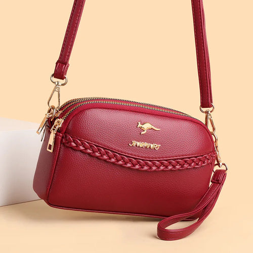 PU Leather Crossbody Bag for Women – Triple Zipper with Braid Detail
