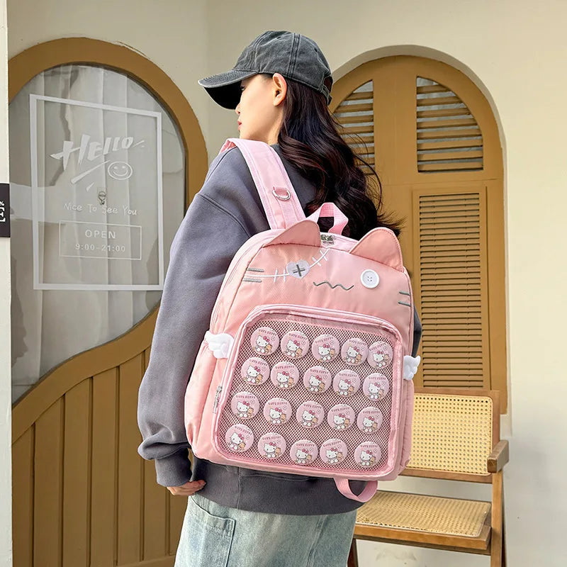 Kawaii Cat Ita Bag Backpack with Pin Display Pocket – Y2K Harajuku Style