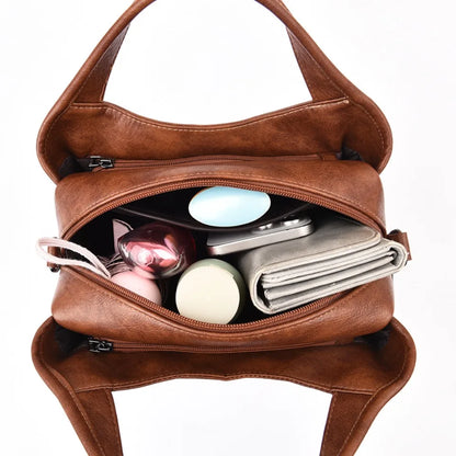 Washed Leather Crossbody Bag for Women – Multi-Pocket Shoulder Handbag