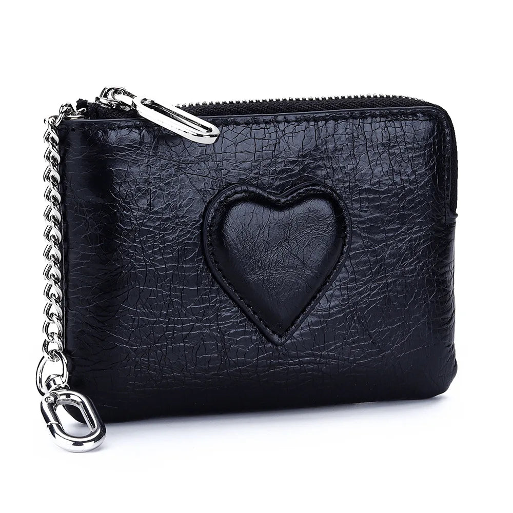Oil-Wax Cowhide Small Lady S Heart Coin Purse Card