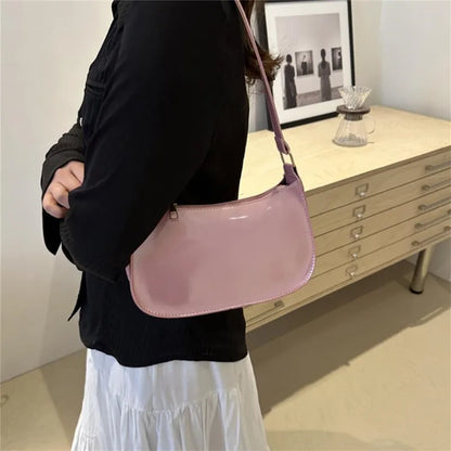 Patent Leather Shoulder Bag for Women – Glossy Underarm Purse