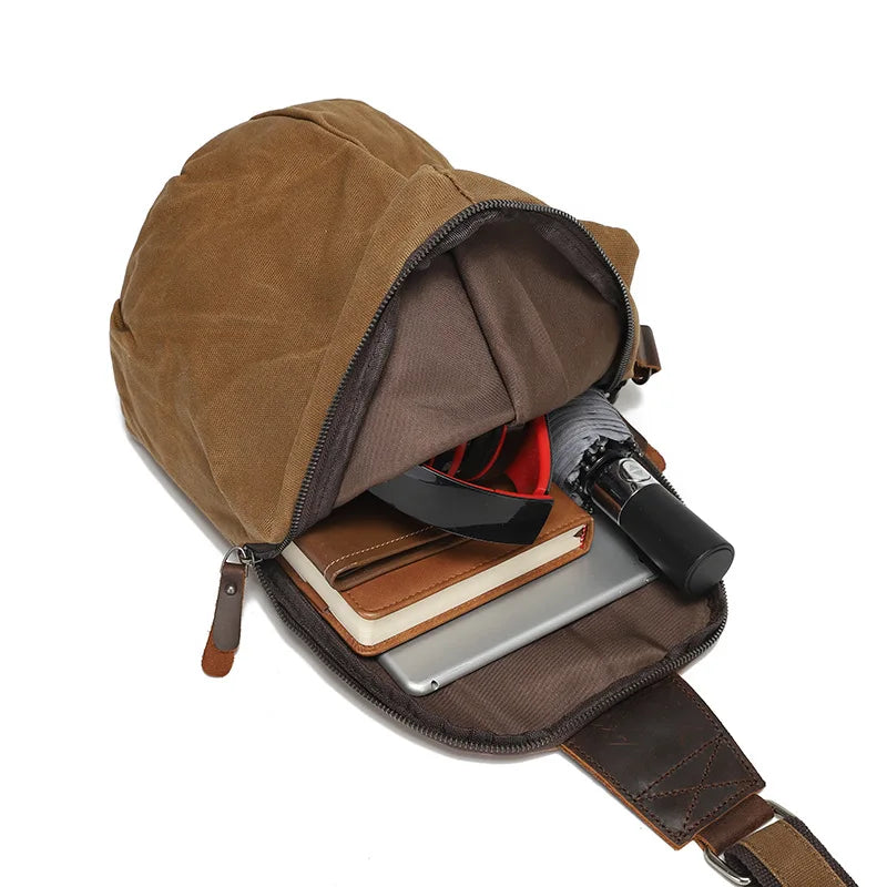 Waxy Canvas Chest Bag Reduce Load Waterproof Mobile Phone Storage Large Capacity Men S Travel