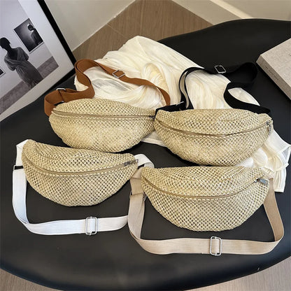 Straw Crossbody Bag for Women – Boho Woven Shoulder Bag with Adjustable Straps