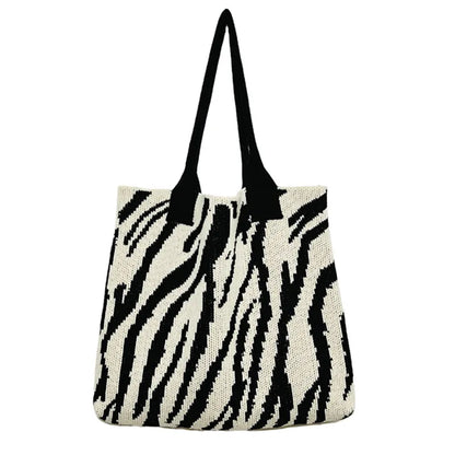 Striped Knitting Bag Commuter Large Capacity Tote Bags Woven Handbag Shoulder Bag Women Daily Use