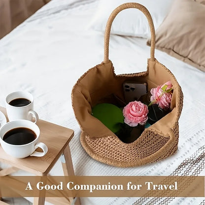 Handwoven Straw Beach Tote Bag for Women – Summer Shoulder Handbag