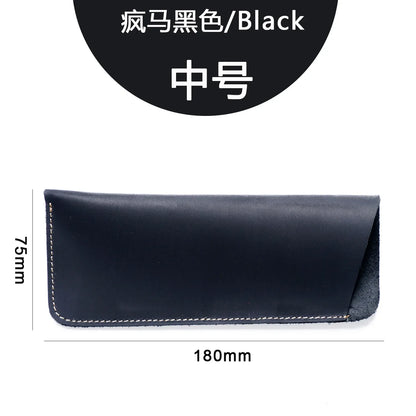 Cowhide Glasses Bag Crazy Horse Leather Simple Myopic Reading Holster Men Portable Carry-On Storage