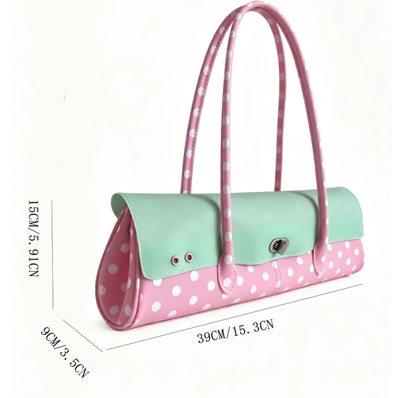 Color Block Polka Dot Jelly Leather Long Underarm Bag Lock Closure Large Capacity Portable Women