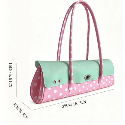 Color Block Polka Dot Jelly Leather Long Underarm Bag Lock Closure Large Capacity Portable Women