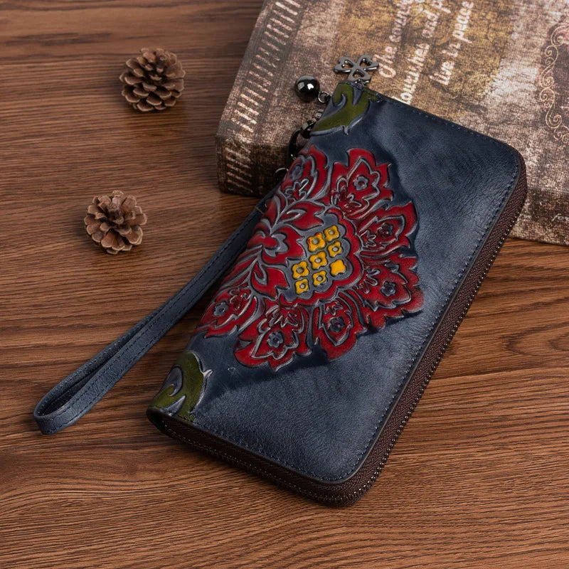 Women S Top Layer Vegetable-Tanned Cowhide Color-Polished Long Retro Wallet